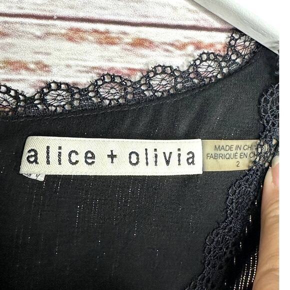 Alice + Olivia Arla Cold Shoulder Black and Gold Fit and Flare Mini Dress Size 2 - Picture 11 of 12